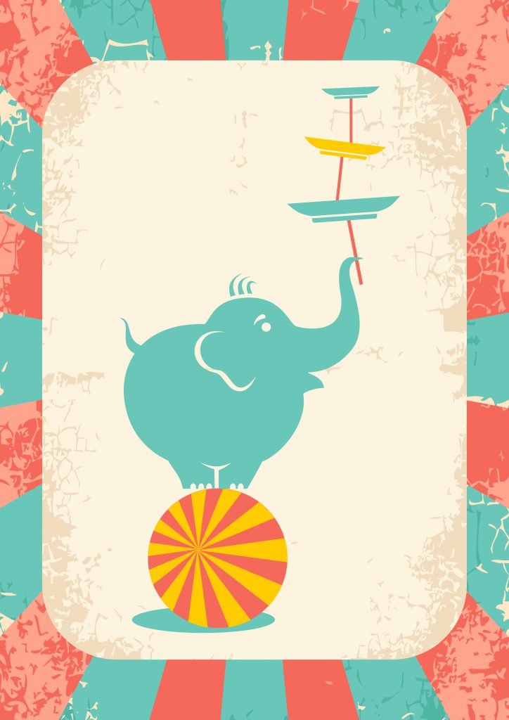 Illustration of an elephant on the ball at the circus