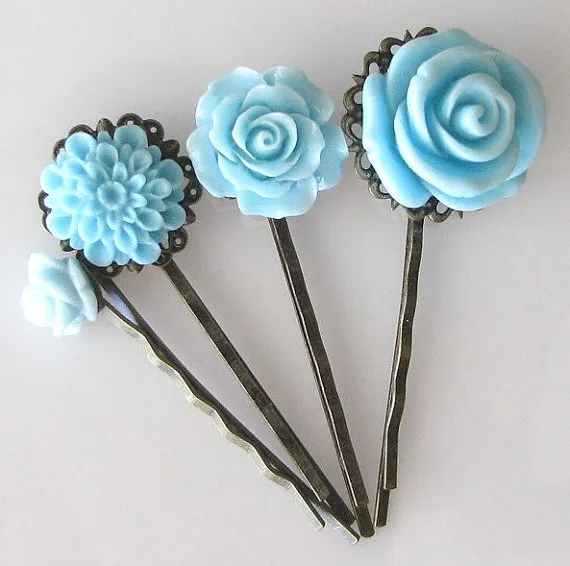 blue flower hair pin