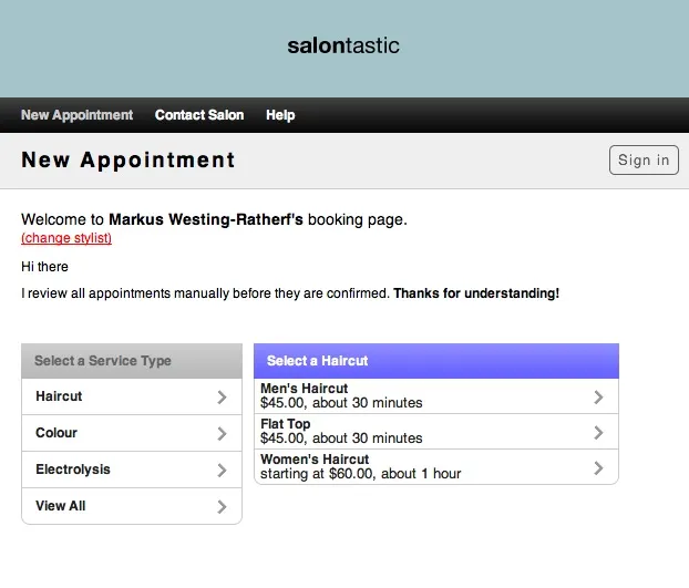 New Client booking page New Client booking page