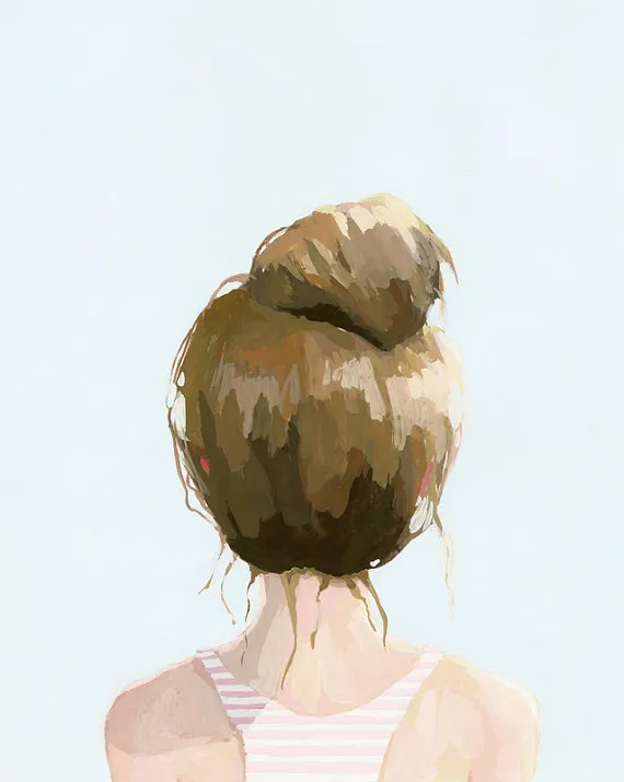This is a limited edition giclee print of my original gouache painting of a woman with a top knot