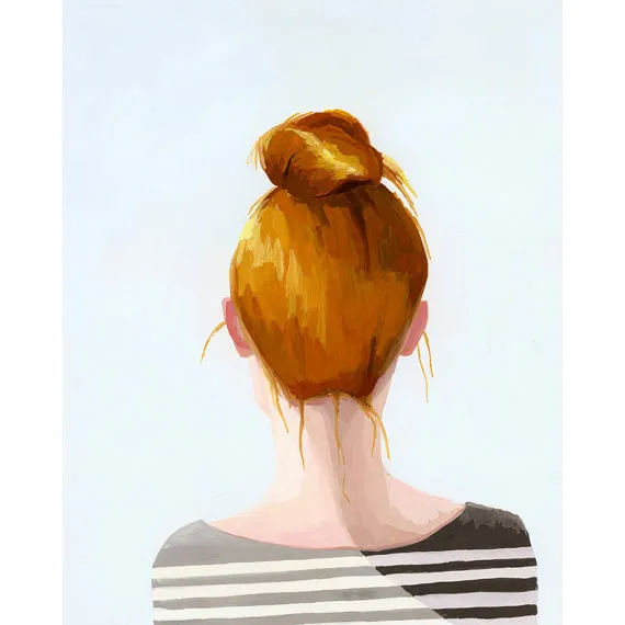 This is a limited edition giclee print of my original gouache painting of a woman with a top knot2