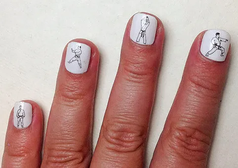 teeny tiny karate guys nail art
