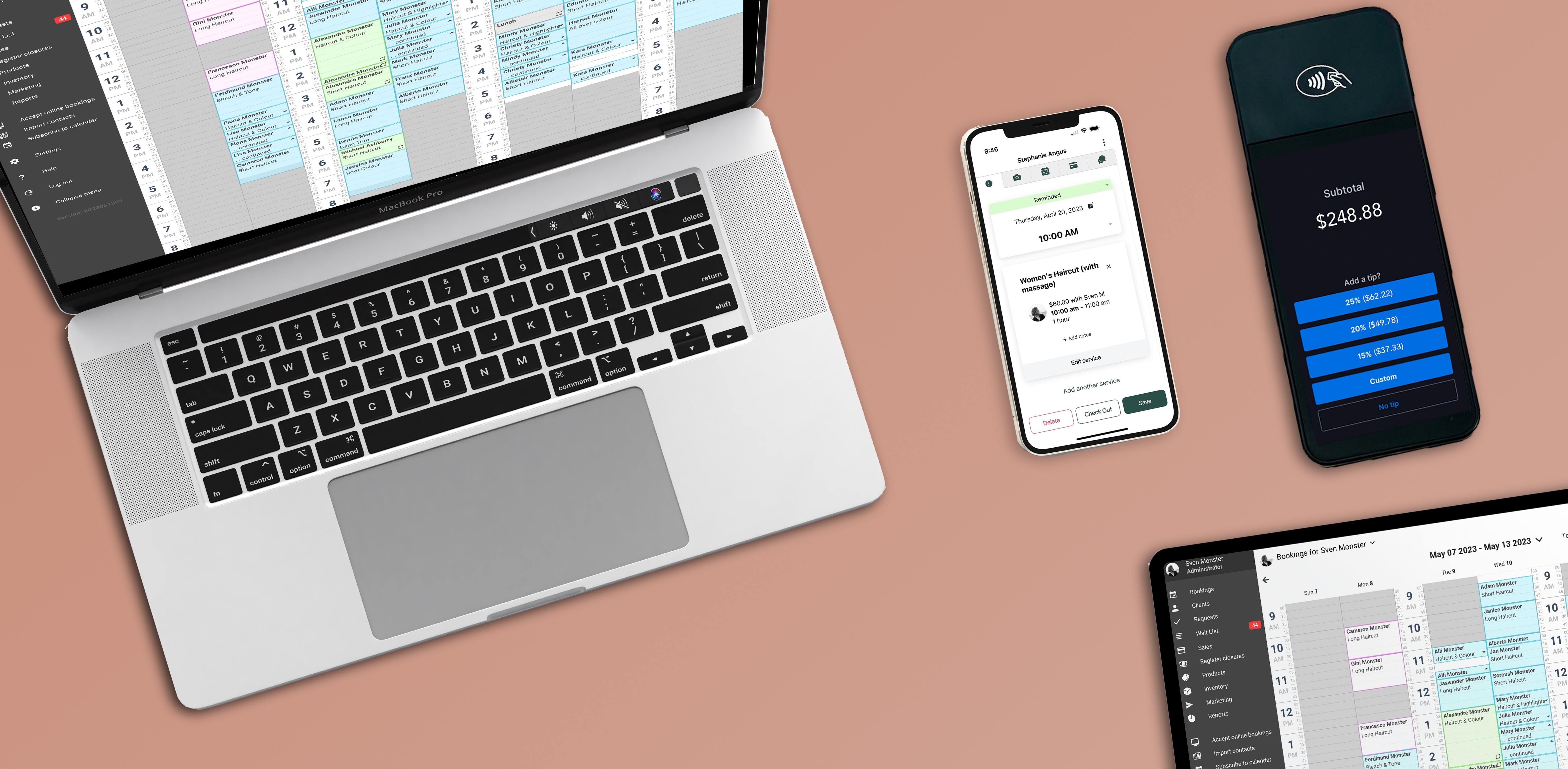 salonMonster on desktop, tablet, and mobile devices