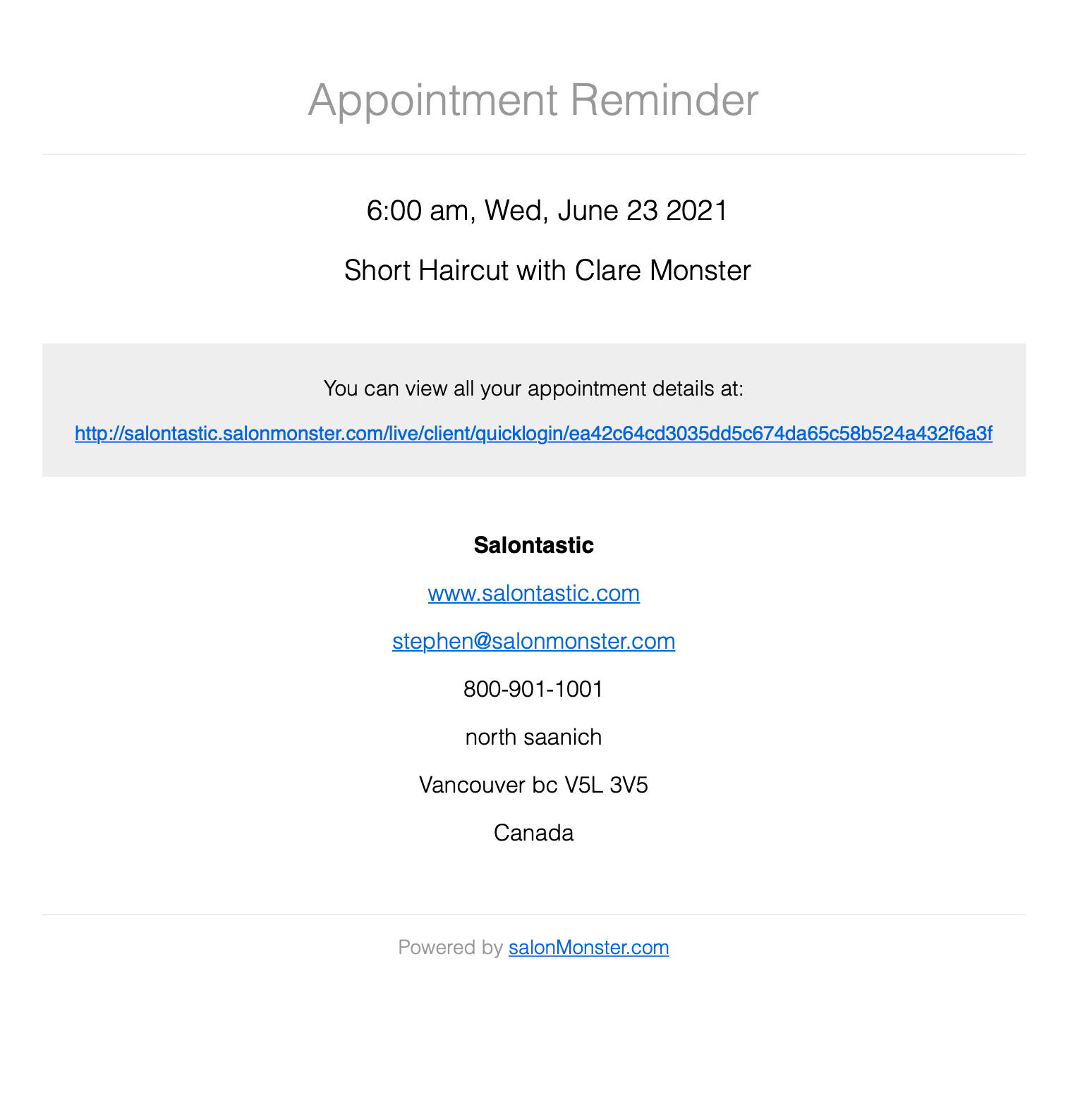 Automatic appointment reminder email